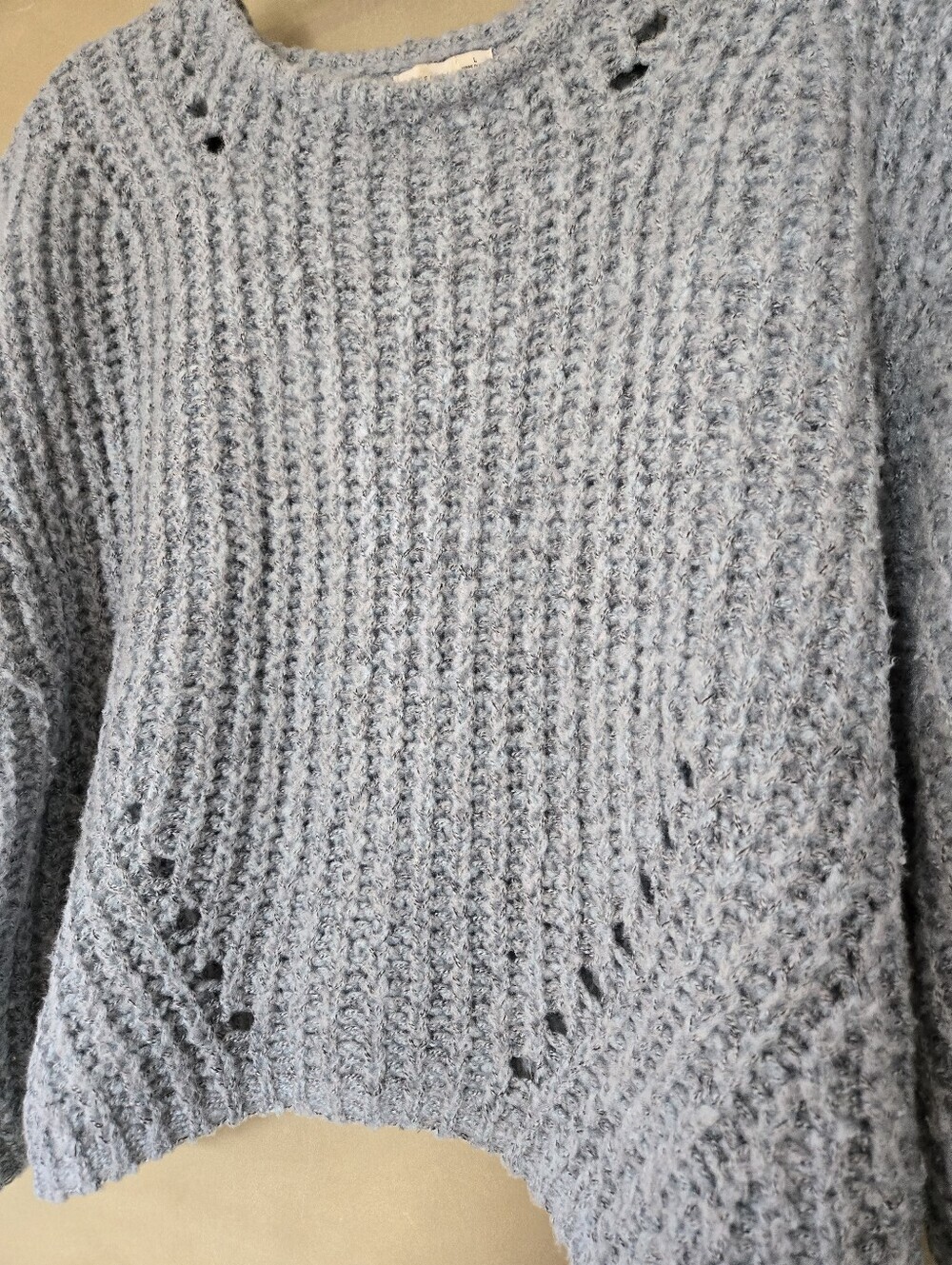 Gentle Fawn (136$) | Light Blue Chunky Knit Crewneck Sweater, Size L - Picture 5 of 8